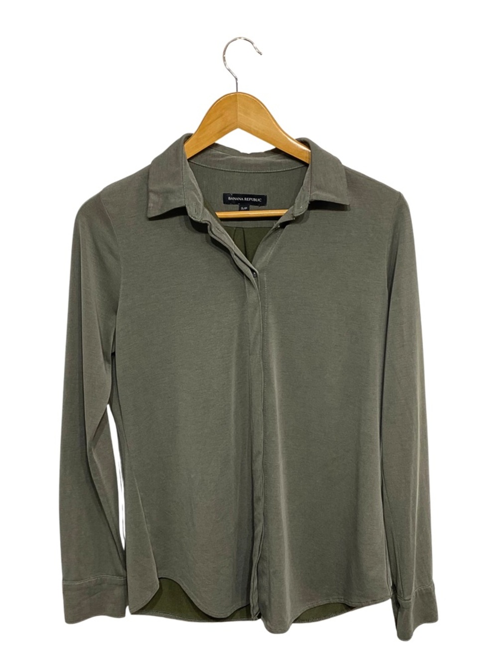 BANANA REPUBLIC | Olive Green Collared Button-Front Long Sleeve Top